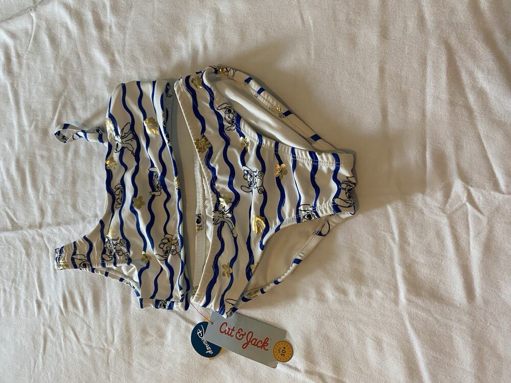 Cat&Jack Toddler Girl Swimwear Set S(6/7) Disney Stitch UPF 50 NWT Blue &whith